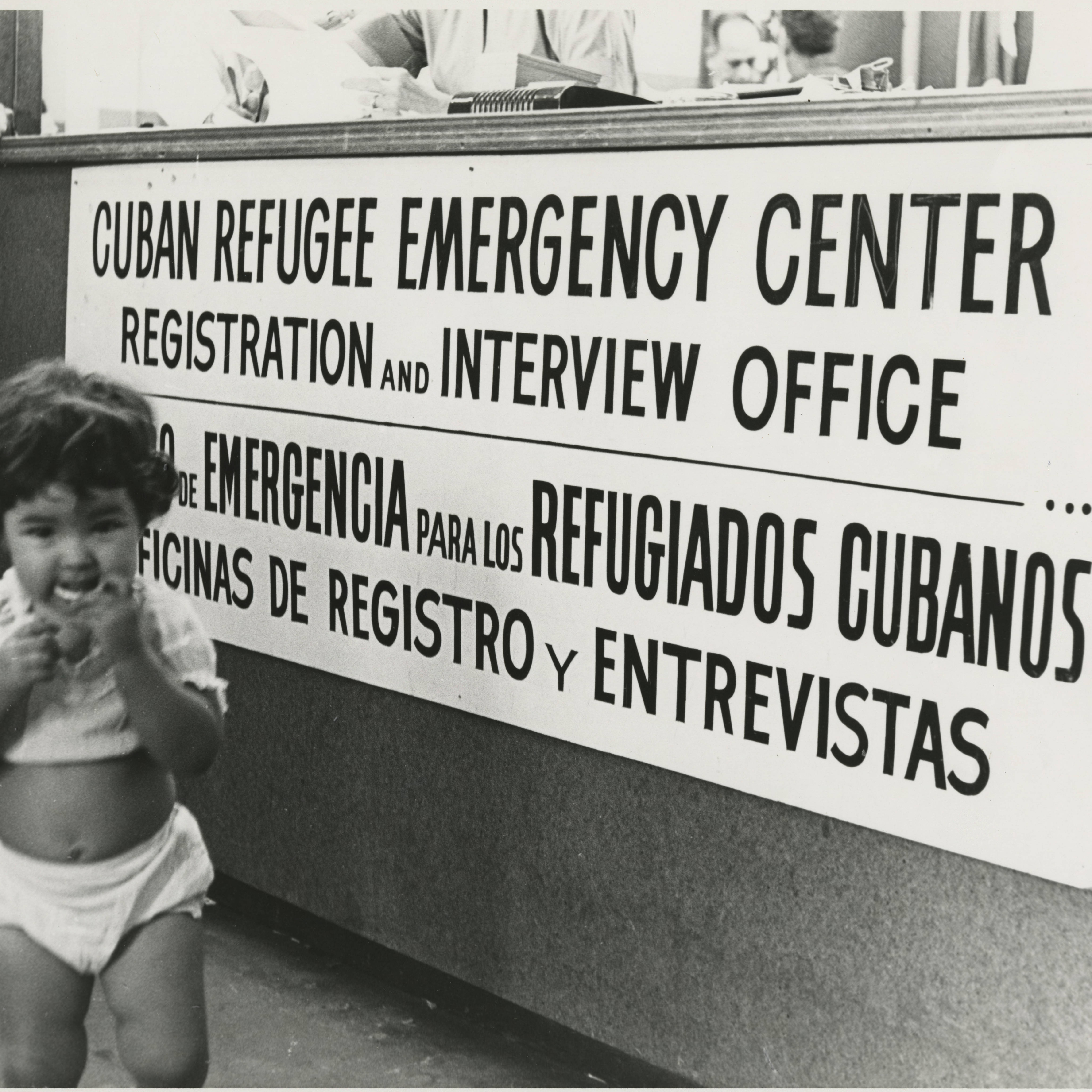 Baby at the registration counter of the Cuban Refugee Center, 1962. Cuban Refugee Center Records. Cuban Heritage Collection, University of Miami Libraries.