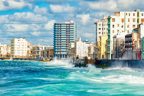 El Malecon, or the famous seawall, in Havana. 